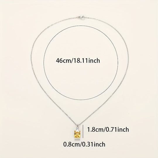 Trendy Square Yellow Zirconia Pendant Necklace