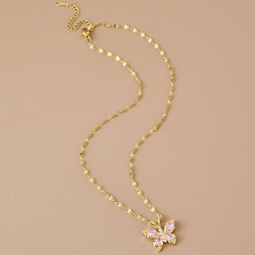 Pink Butterfly Pendant Necklace