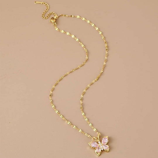 Pink Butterfly Pendant Necklace