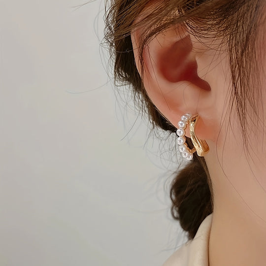 Double Layer Imitation Pearl Earrings with Golden