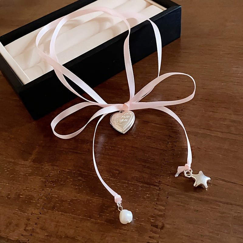Pink Ribbon Bowknot Necklace