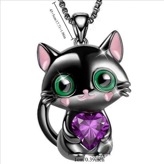 Kitten Hugging Heart Pendant Necklace