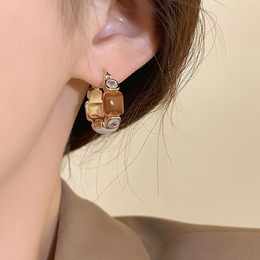 Geometric Rhinestone Inlay Hoop Earrings