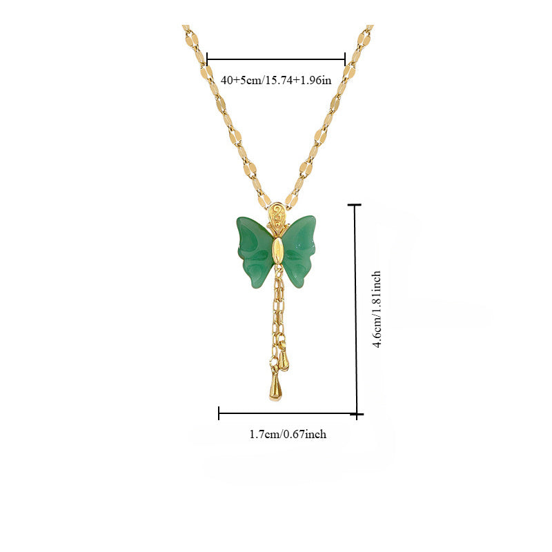 Two-Tone Jade Butterfly Tassel Necklace