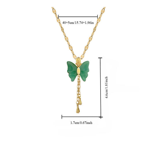 Two-Tone Jade Butterfly Tassel Necklace