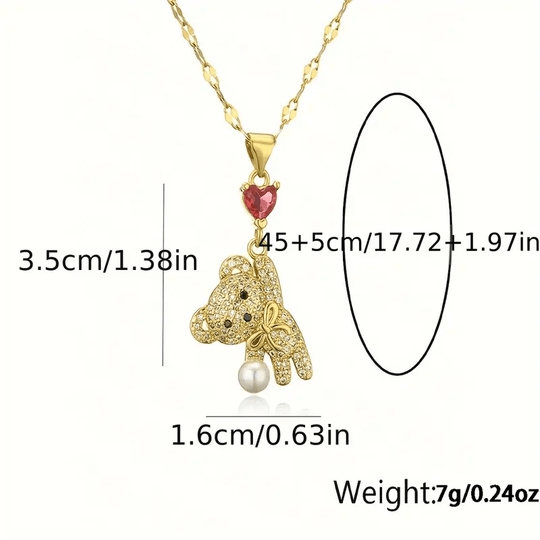 Adorable Bear Pendant Necklace with Synthetic Zirconia