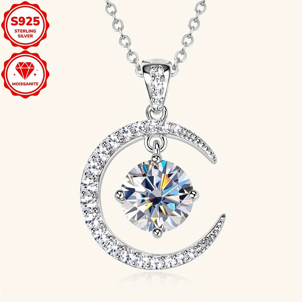 Round Moissanite Moon Sun Pendant Necklace