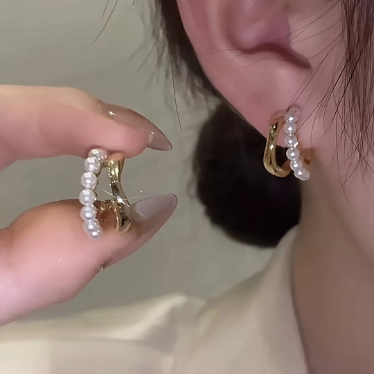 Double Layer Imitation Pearl Earrings with Golden