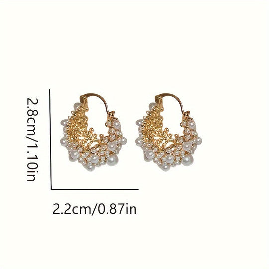 Hollow Flower Basket Earrings with Faux Pearls