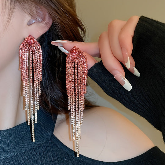 Glittering Rhinestone Tassel Earrings