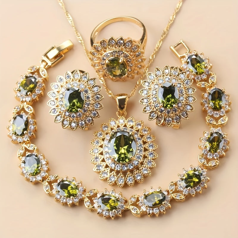 Sunflower Elegance 5pcs Luxury Wedding Jewelry Set