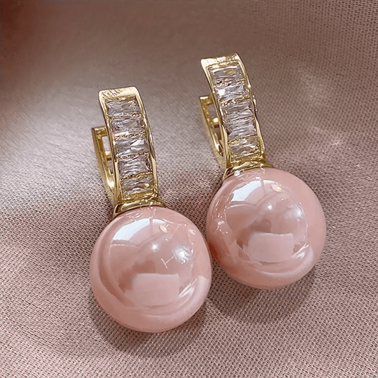 Vintage Pink Pearl Zirconia Earrings