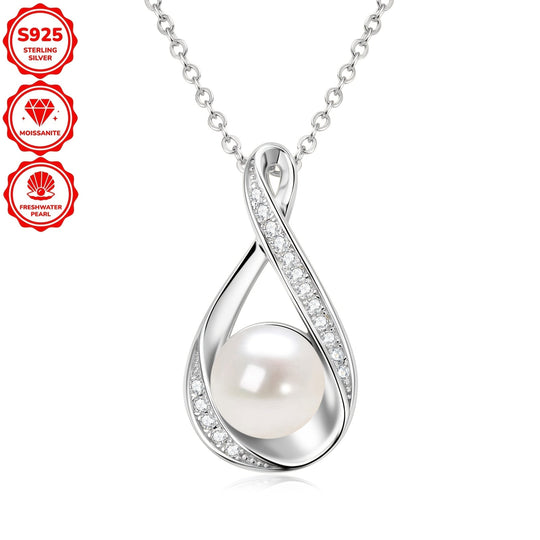 Freshwater White and Moissanite Infinity Pendant Necklace