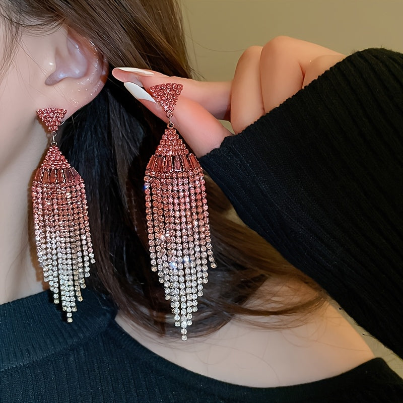 Glittering Rhinestone Tassel Earrings