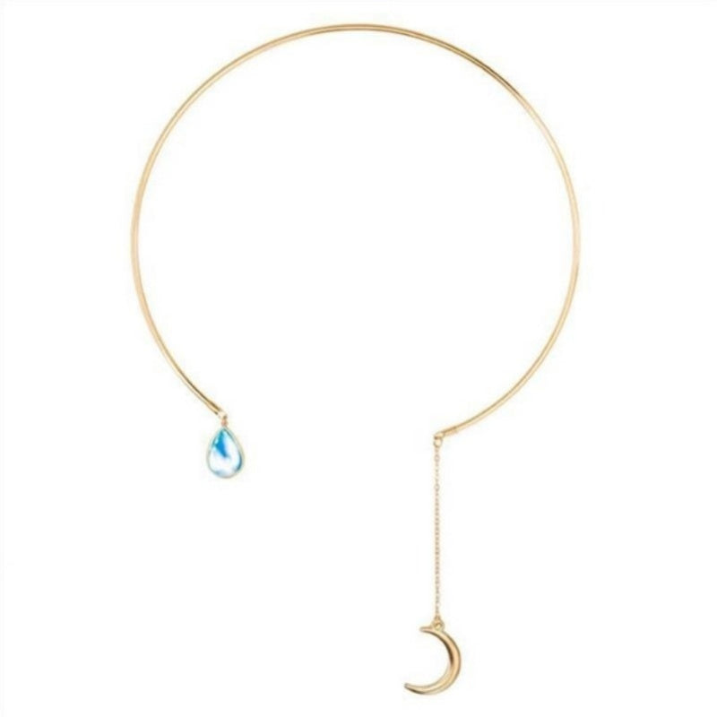 Water Droplet & Moon Pendant Necklace