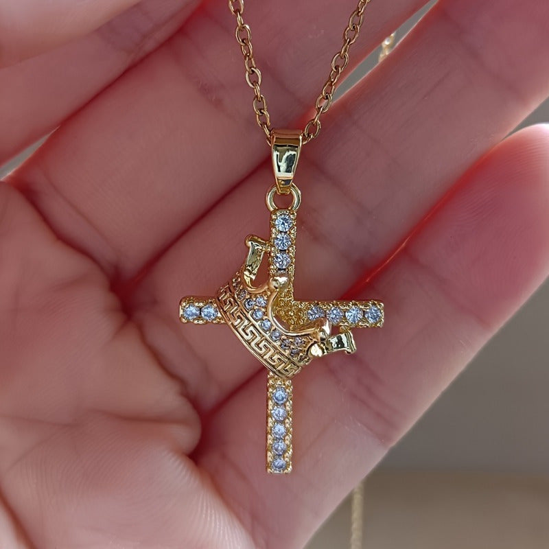 Luxury Crown Cross Pendant Necklace