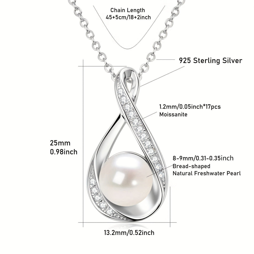 Freshwater White and Moissanite Infinity Pendant Necklace