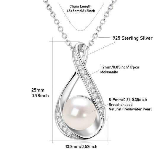 Freshwater White and Moissanite Infinity Pendant Necklace