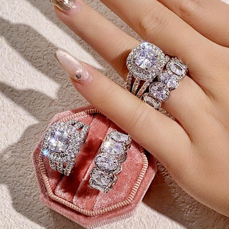 2pcs Luxury Zirconia Wedding Band Set
