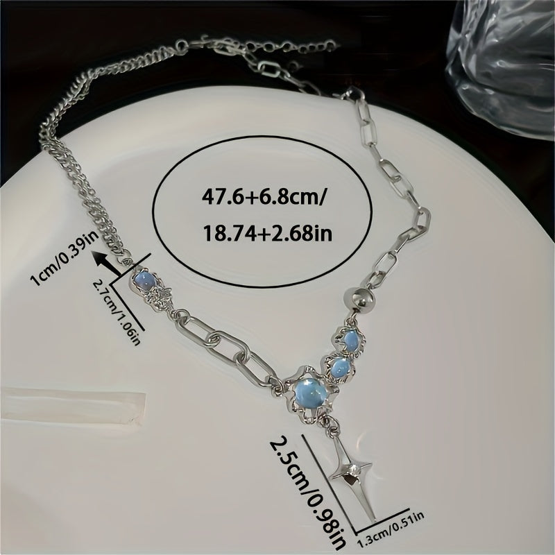 Crinkled Moonstone Rhinestones Star Necklace