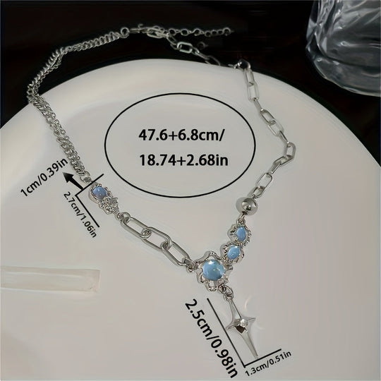 Crinkled Moonstone Rhinestones Star Necklace