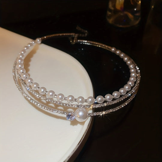 Multi-Layer Pearl Crystal Choker