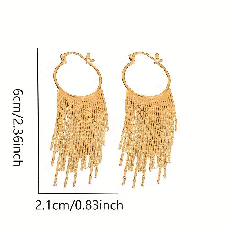 Elegant Golden-Plated Chain Tassel Hoop Earrings