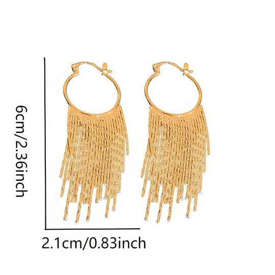 Elegant Golden-Plated Chain Tassel Hoop Earrings