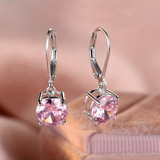 Silvery Round Colorful Zirconia Earrings