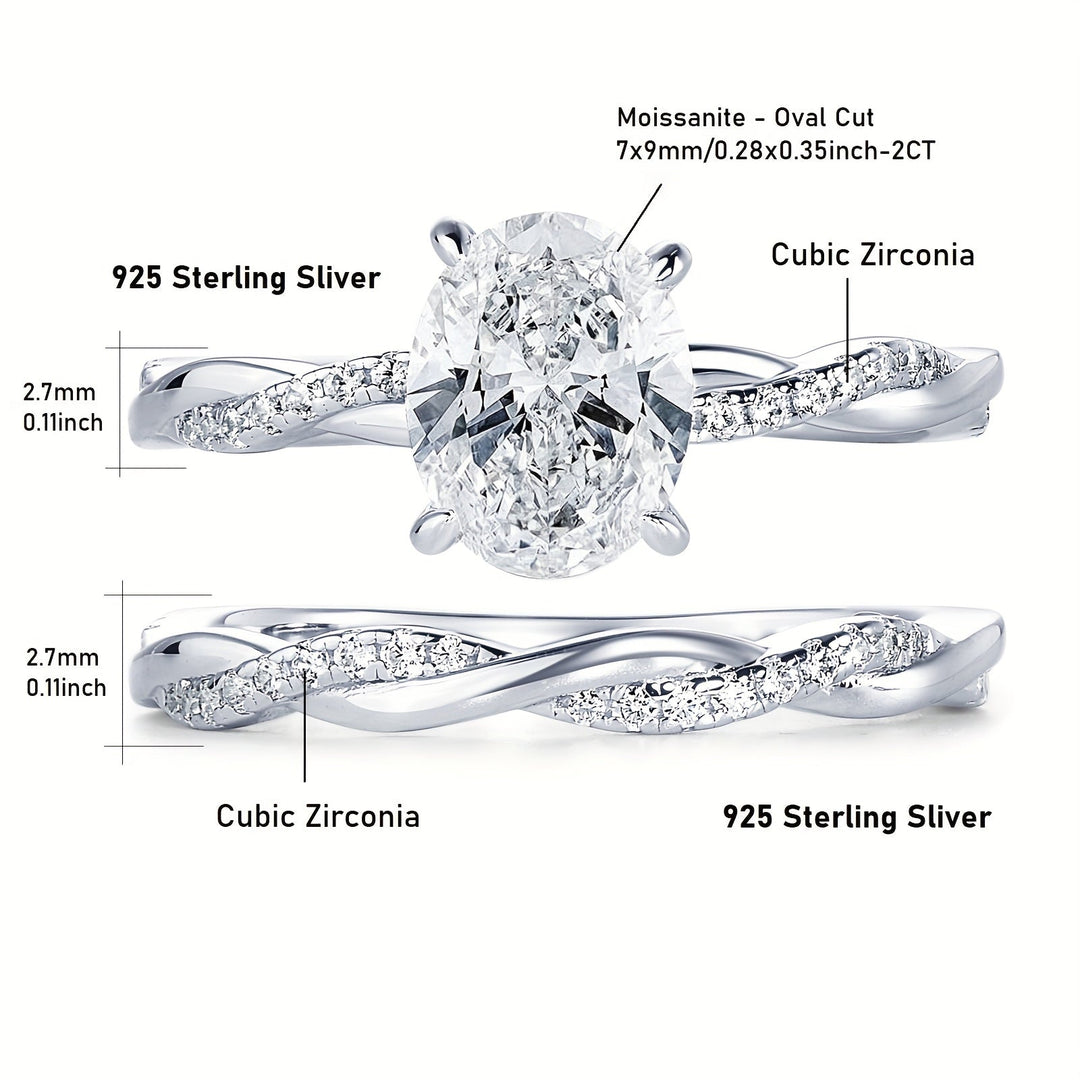 Oval Cut Moissanite Twisted Band Ring Set