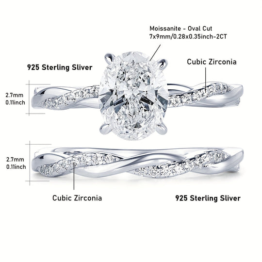 Oval Cut Moissanite Twisted Band Ring Set