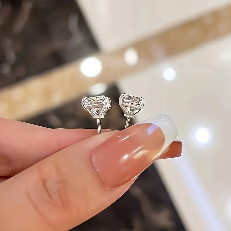 S925 Sterling Silver Square Zirconia Earrings