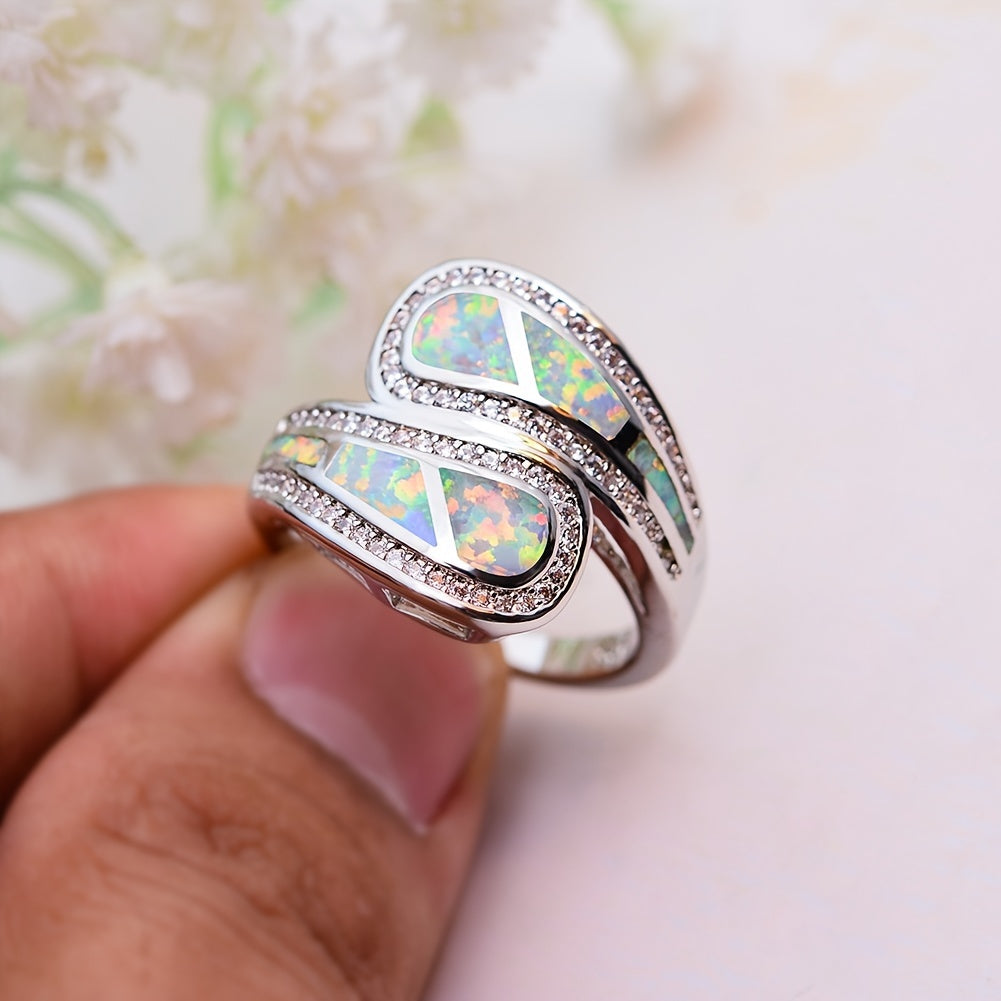 Boho Vintage White Opal Stone Ring