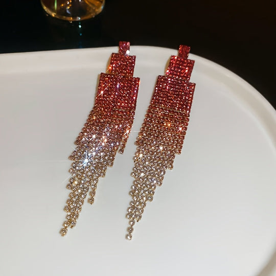 Glittering Rhinestone Tassel Earrings