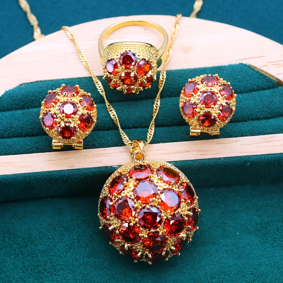 Red Stone Synthetic Zirconia Jewelry Set