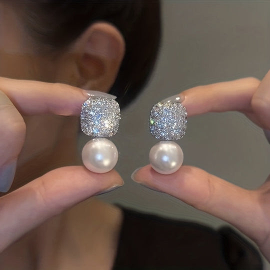 Luxurious Blingbling Square Pendant Earrings