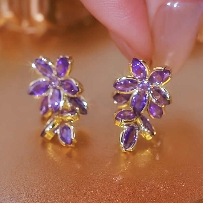 Elegant Golden Flower Rhinestone Earrings