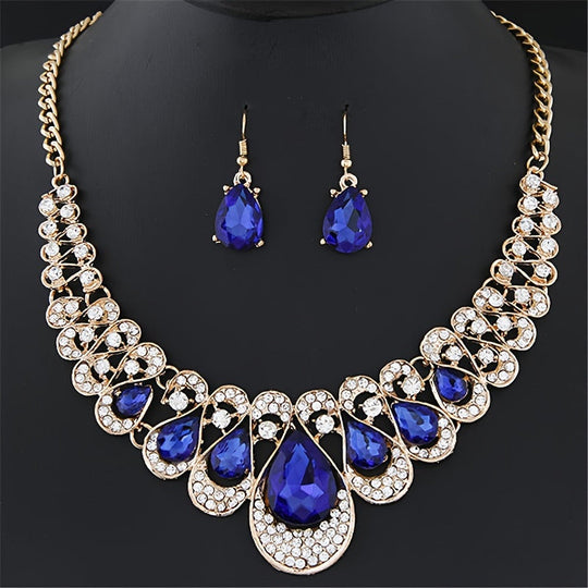 Luxurious Gemstone Collar Necklace & Earrings Set