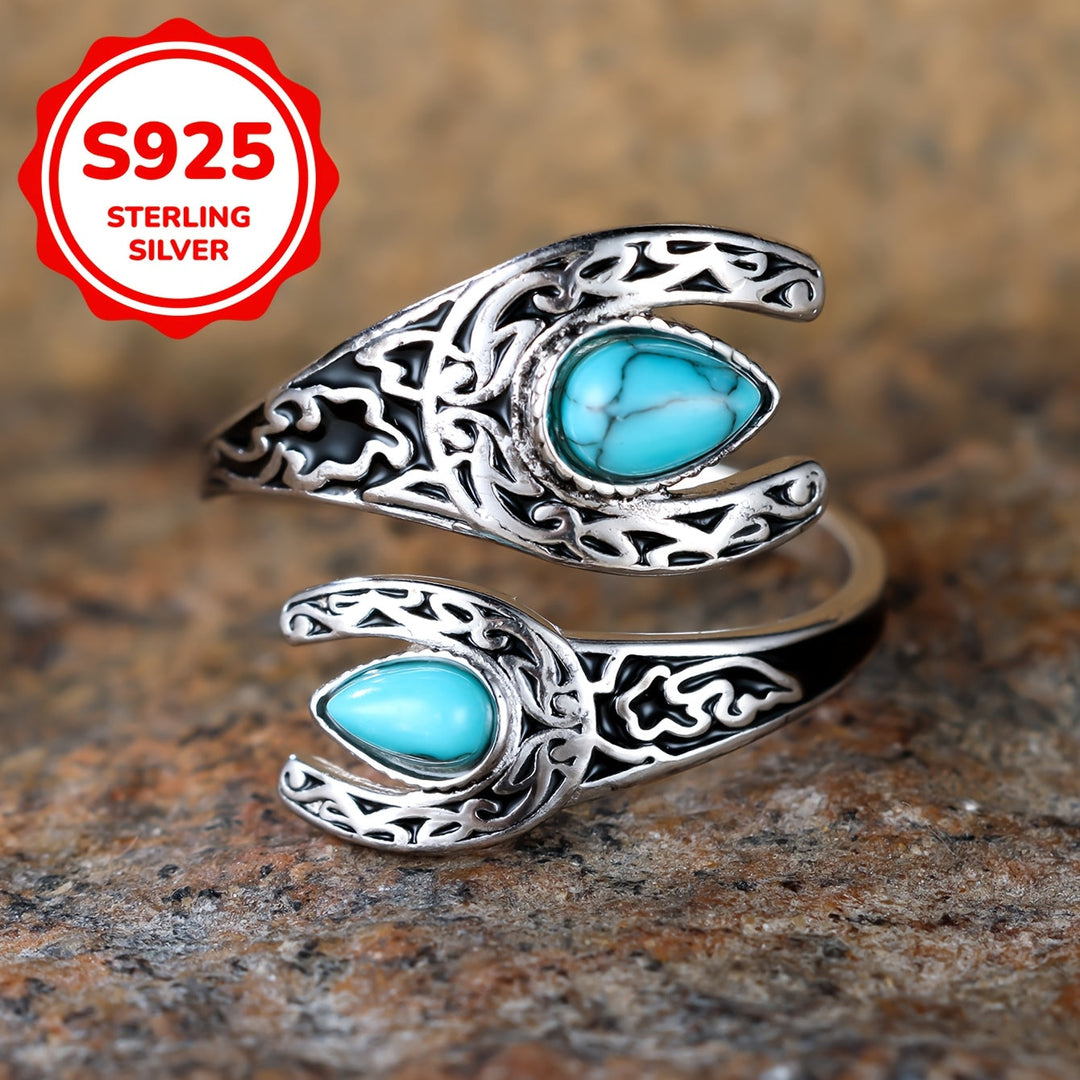 Vintage Turquoise Sterling Silver Spoon Ring