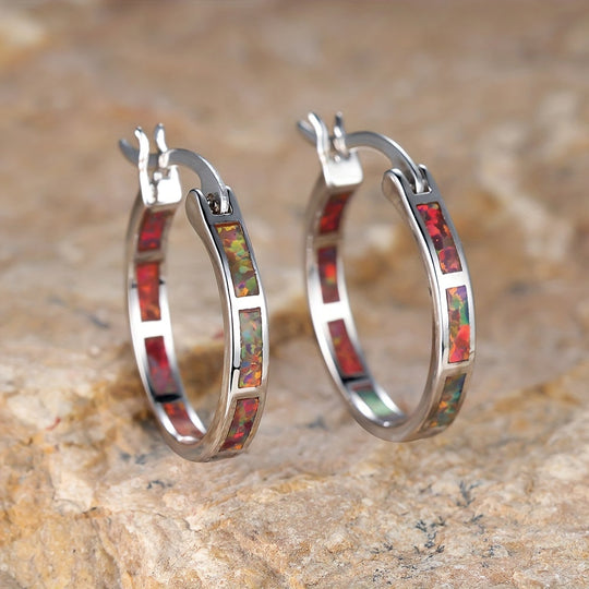 Vintage Boho Opal Hoop Earrings