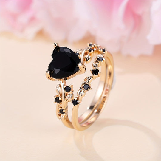 Luxurious Black Heart Cubic Zirconia Ring