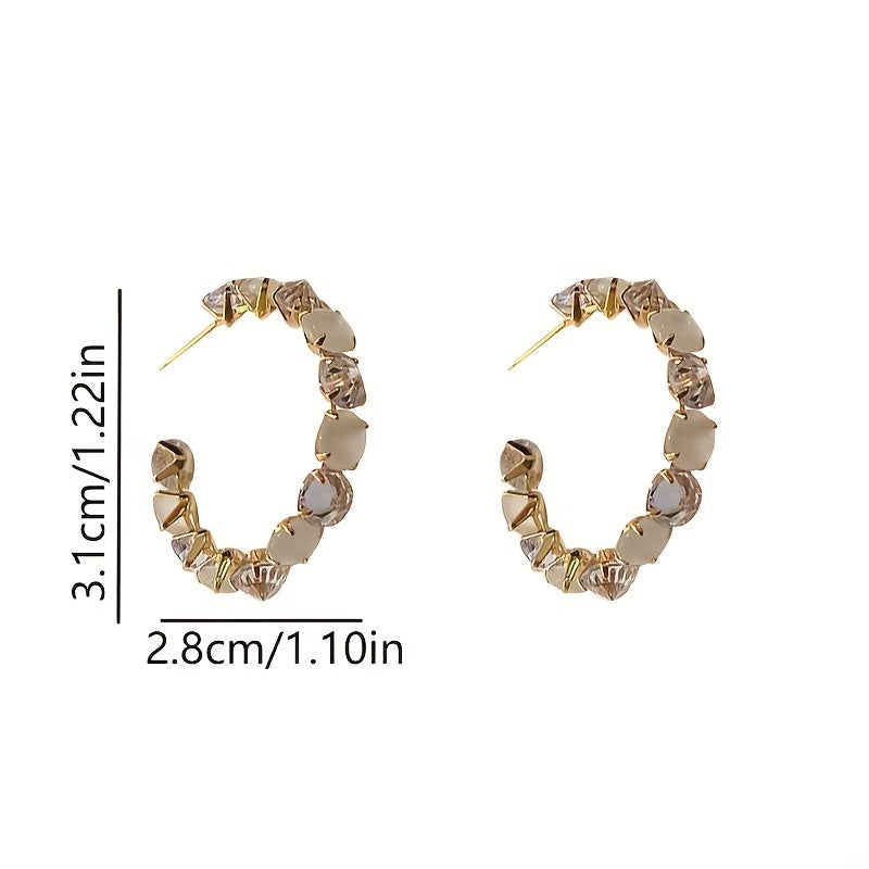 Shiny Rhinestone Decor Hoop Earrings