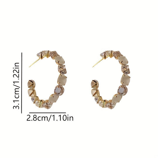 Shiny Rhinestone Decor Hoop Earrings