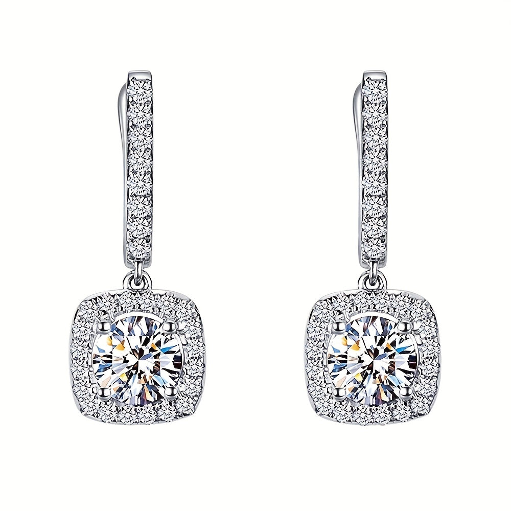 Stylish Square-Shaped Zirconia Drop Earrings