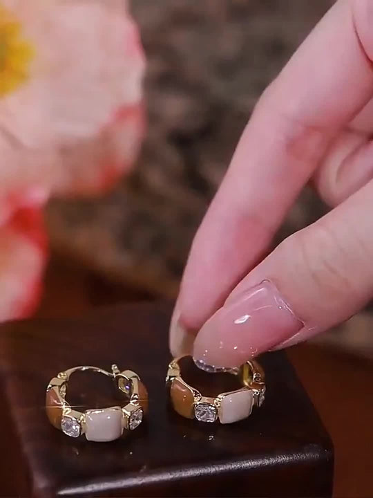 Geometric Rhinestone Inlay Hoop Earrings