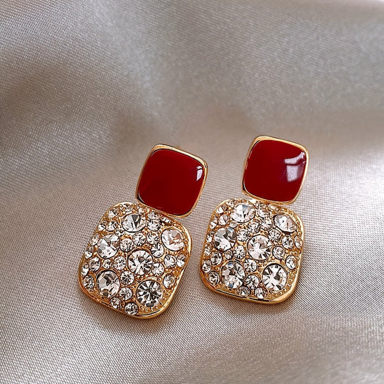 Shiny Rhinestone Decor Dangle Earrings