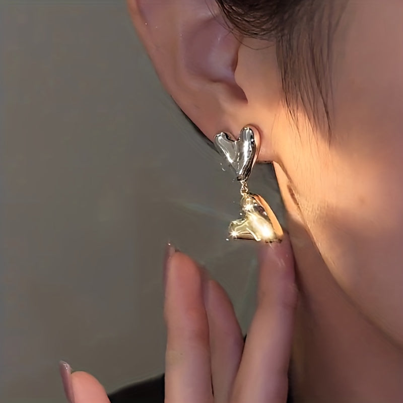 Glossy Heart Design Dangle Earrings