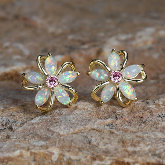 Opal Flower Stud Earrings
