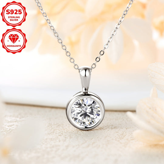 2-Carat 8mm Round Cut Moissanite Pendant Necklace