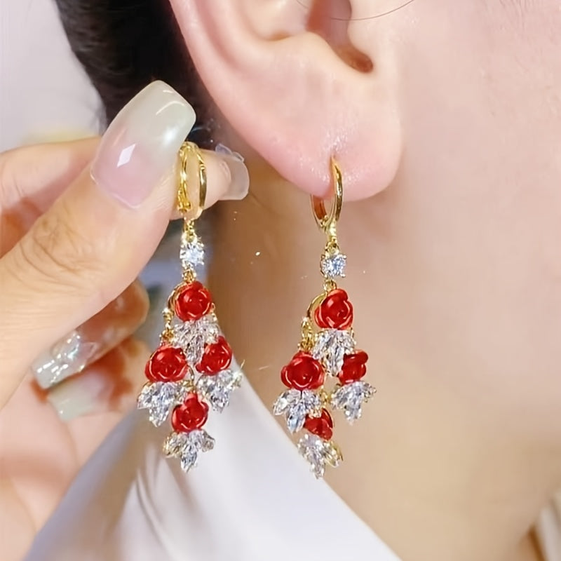 Vintage Rose Tassel Drop Earrings